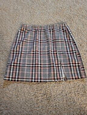 Shein Pink Plaid Mini Skirt with Elastic Waistband, size large